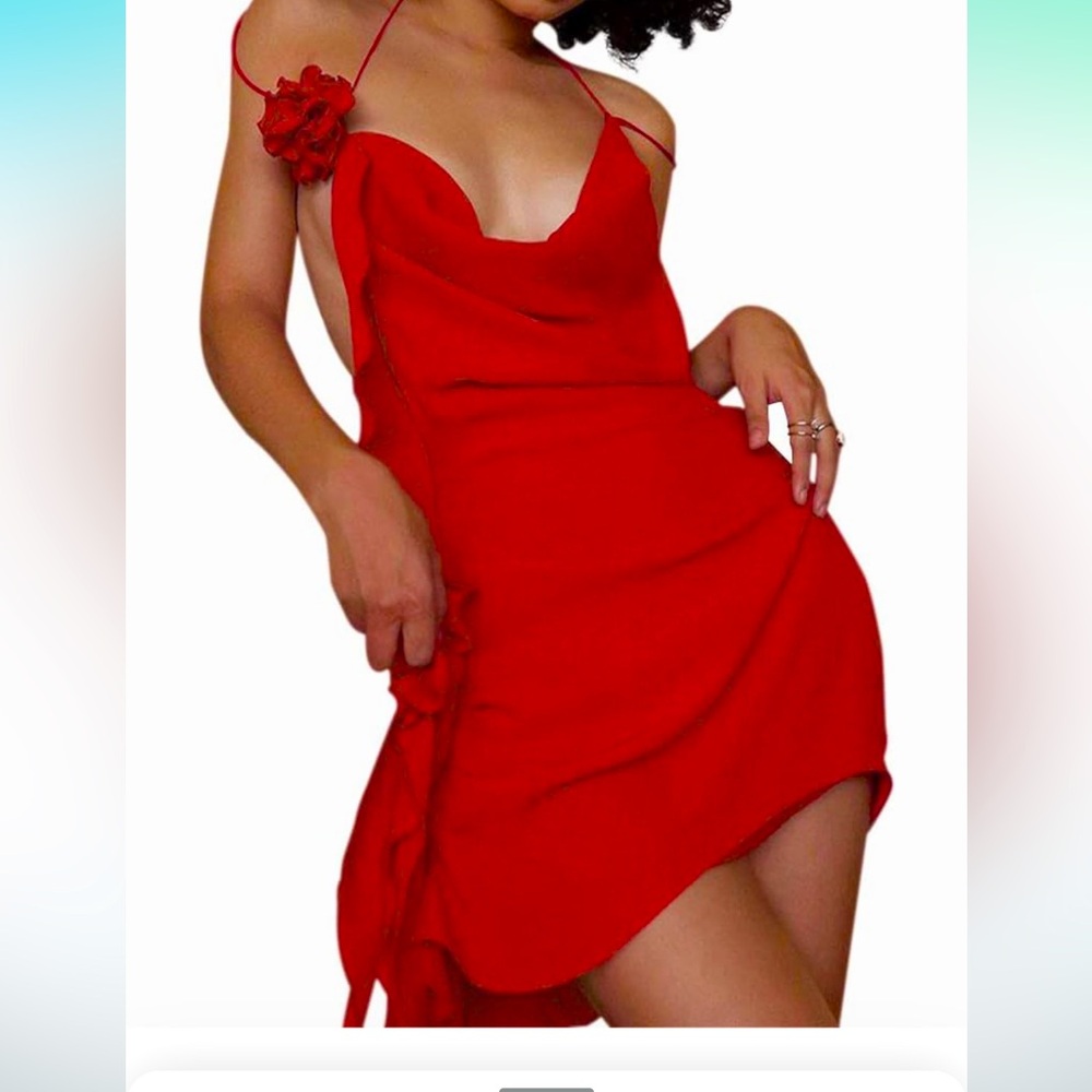 Red backless mini dress